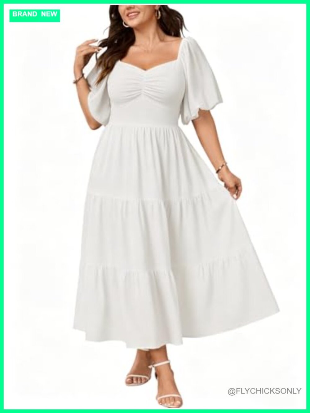 Plus Size Maxi Dress Sweetheart Puff Sleeve Wedding Guest